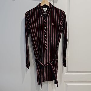 Lacoste Black Shirt Dress with Red Pinstripes - Button-Front